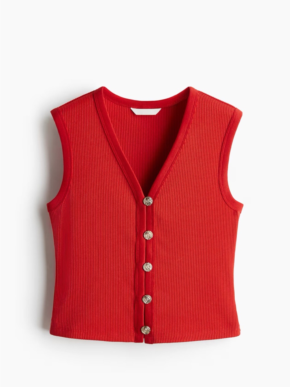 H&M Red Ribbed Button-Front Sleeveless Top